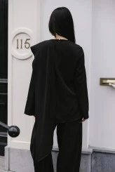 Siyah Drapeli Pelerin Bluz - 7