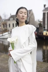 Ekru Drapeli Pelerin Bluz - 2