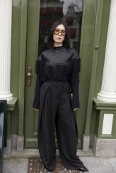 Black Pleated Wide-Leg Trousers - 1