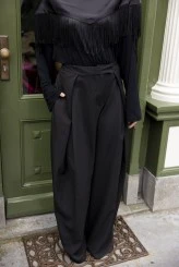 Black Pleated Wide-Leg Trousers - 3
