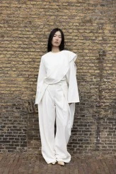 Ecru Pleated Wide-Leg Trousers - 1