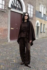 Acı Kahve Kemerli Pelerin Bluz - 1