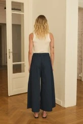 Lacivert Ön Pileli Culotte Pantolon - 7