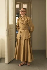 Camel Kuşaklı Poplin Gömlek - 4