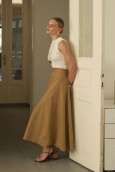 Camel Parçalı Poplin Etek - 4