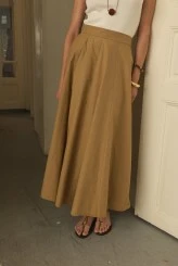 Camel Parçalı Poplin Etek - 5