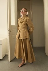 Camel Parçalı Poplin Etek - 2