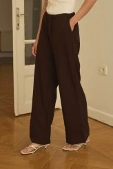 Dark Brown Elastic Waist Draped Pants - 2