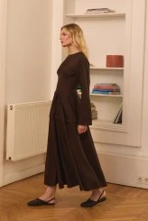 Dark Brown Pleated-Waist Dress - 2
