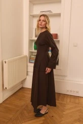 Dark Brown Pleated-Waist Dress - 3