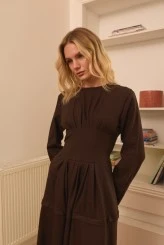 Dark Brown Pleated-Waist Dress - 4