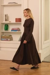 Dark Brown Pleated-Waist Dress - 5