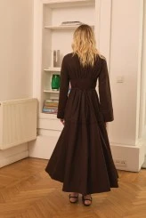 Dark Brown Pleated-Waist Dress - 8