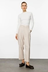 Beige Carrot Cut Pants with Pockets - 1