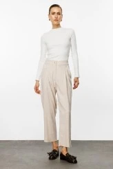 Beige Carrot Cut Pants with Pockets - 3