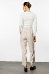 Beige Carrot Cut Pants with Pockets - 6