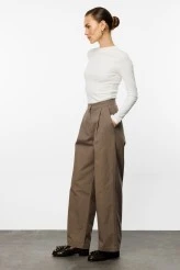 Beige Gabardine Palazzo Pants - 5