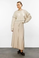 Beige Pleated Detail Skirt - 2