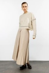 Beige Pleated Detail Skirt - 1