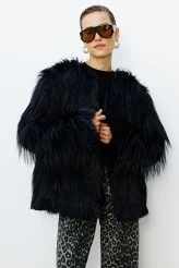 Black Faux Fur Short Coat - 3