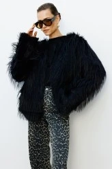 Black Faux Fur Short Coat - 1