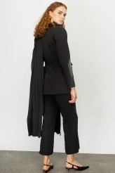 Black Pleated Detail Blazer - 7