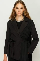 Black Pleated Detail Blazer - 6