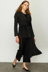 Black Pleated Detail Blazer - 2