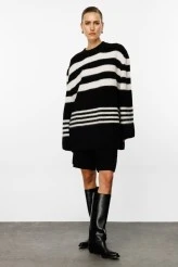 Black Striped Oversized Knit Cardigan - 1