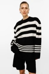 Black Striped Oversized Knit Cardigan - 2