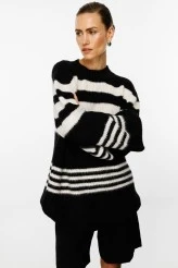 Black Striped Oversized Knit Cardigan - 4