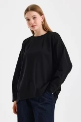 Black Sweatshirt with Stitch Detail on the Sleeves - 1