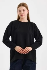 Black Sweatshirt with Stitch Detail on the Sleeves - 3