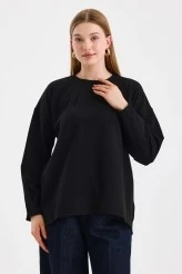 Black Sweatshirt with Stitch Detail on the Sleeves - 4