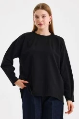 Black Sweatshirt with Stitch Detail on the Sleeves - 5