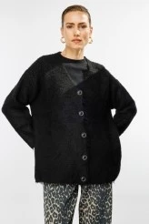 Black Textured Knit Cardigan - 3