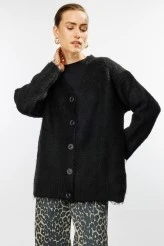 Black Textured Knit Cardigan - 1