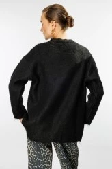 Black Textured Knit Cardigan - 4