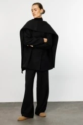 Black Wool-Blend Jacket with Scarf - 1