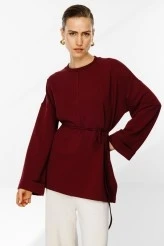 Bordo Yırtmaçlı Oversize Sweatshirt - 1