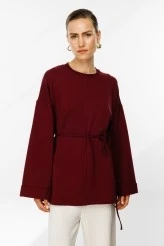 Bordo Yırtmaçlı Oversize Sweatshirt - 3