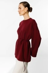 Bordo Yırtmaçlı Oversize Sweatshirt - 5