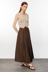 Brown Pleated Detail Skirt - 2