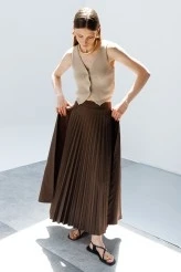 Brown Pleated Detail Skirt - 4