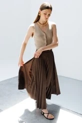 Brown Pleated Detail Skirt - 5