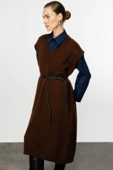 Brown V-Neck Knit Dress - 4