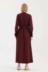 Burgundy Cuff Detailed Basic Dress - 8