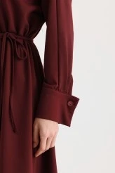 Burgundy Cuff Detailed Basic Dress - 4