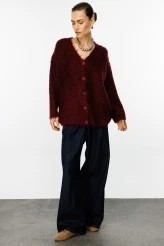 Burgundy Textured Knit Cardigan - 2