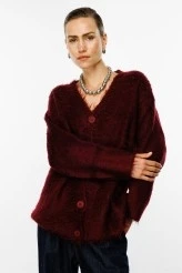 Burgundy Textured Knit Cardigan - 1